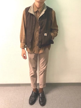 「carhartt」｜「アイテム（ローファー）」を使った、SHIBA BIANCAさん（メンズ・168cm）の秋コーディネート