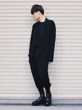 「Ann DEMEULEMEESTER（アンドゥムルメステール）のアイテム（ジャケット/アウター）」を使った、Azuma Yuhoさん（メンズ・178cm）の春コーディネート