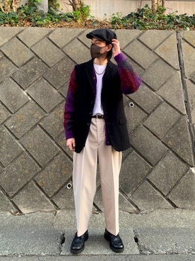 「柄物」｜「アイテム（ハンチング/ベレー帽）」を使った、ひろ/黒・柄物さん（メンズ・170cm）の冬コーディネート