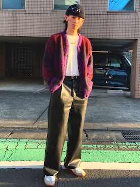 「サングラススタイル」｜「アイテム（ニットキャップ/ビーニー）」を使った、ひろ/黒・柄物さん（メンズ・170cm）の冬コーディネート