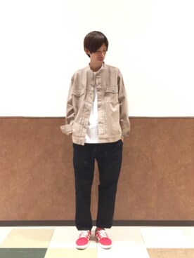 「coen（コーエン）のアイテム（ノーカラージャケット）」を使った、coen たかひろさん（メンズ・183cm）の秋コーディネート