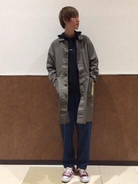 「春カラー」｜「アイテム（ステンカラーコート）」を使った、coen たかひろさん（メンズ・183cm）の春コーディネート