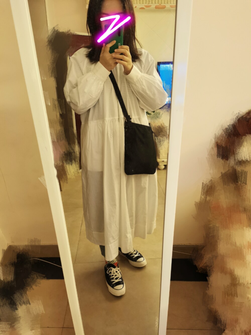 「秋のコーデ」｜「BEAMS BOYのBEAMS BOY / バックトゥフロント メディカルドレス（ワンピース、ホワイト系）」を使った、ゆうさん（レディース・162cm）の秋コーディネートの1枚目の写真
