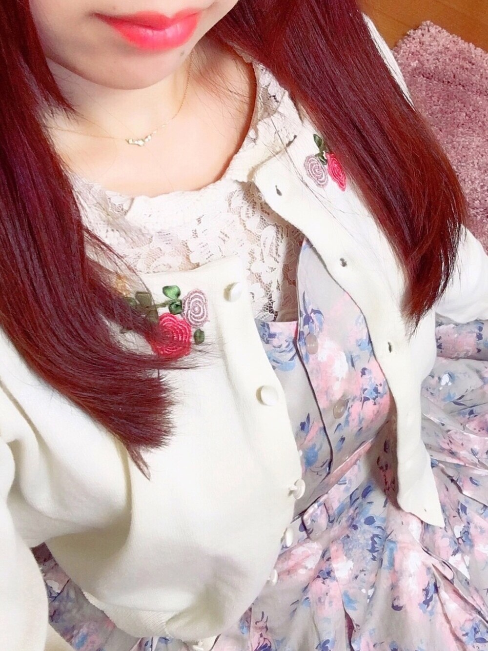 「お花見コーデ、はるコーデ、ワンピース、ガーリーコーデ、ガーリー、おしゃれになりたい」｜「STAR JEWELRYのアイテム（ネックレス、グリーン系）」を使った、りんごさん（レディース・158cm）の春コーディネートの1枚目の写真