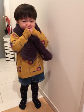 「アイテム（タイツ/ストッキング、ブルー系）」を使った、＊57さん（キッズ・90cm）の冬コーディネート