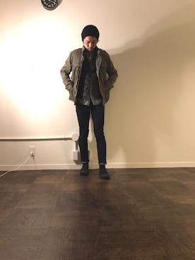 「GUコーデ」｜「アイテム（ミリタリージャケット）」を使った、だださん（メンズ・171cm）の冬コーディネート