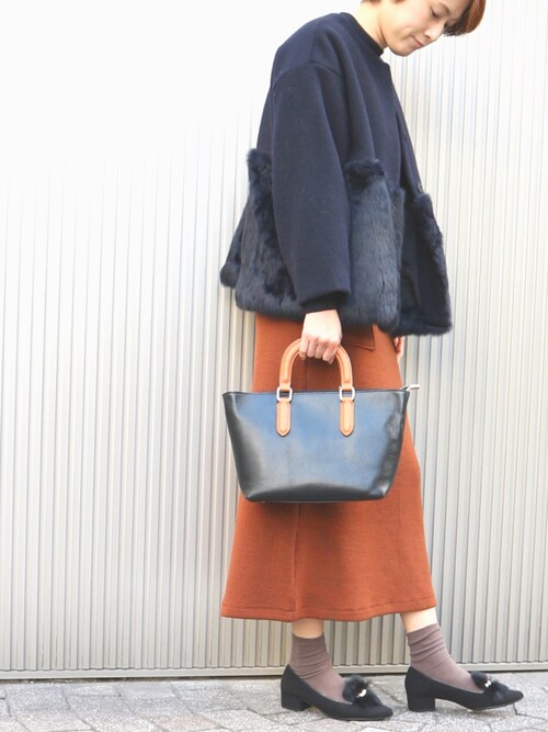 マイカアンドディール　ラビットファー切り替えショートコート　ノーカラー　グレー m53932123765_1.jpg?1730635246