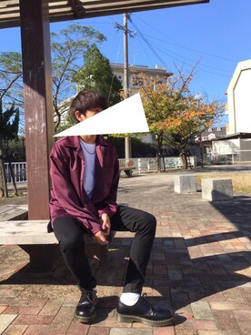 「アイテム（ストール/ショール）」を使った、まろん🌰さん（メンズ・165cm）の秋コーディネート