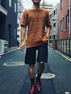 「Trading Post（トレーディングポスト）のアイテム（シューズ）」を使った、HarutakaTomiyoshiさん（メンズ・183cm）の夏コーディネート