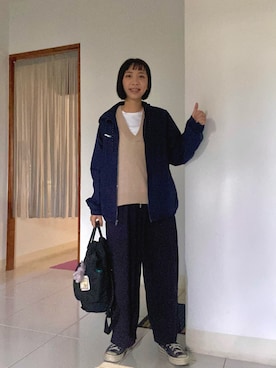 「plain-me（プレインミー）のアイテム（パンツ）」を使った、Shu-Yenさん（レディース・163cm）の秋コーディネート