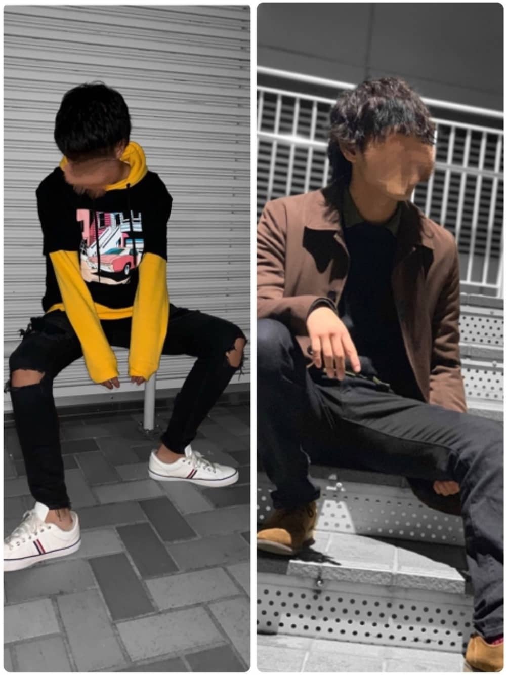 「秋服、オーバーサイズ、スニーカー、ブラウン、オトナカジュアル、シャツスタイル、コートスタイル」｜「unrelaxingのジップアップクラッシュデニム ダメージスキニーデニム（デニムパンツ、ブラック系）」を使った、Misamoさん（メンズ・177cm）の秋コーディネートの1枚目の写真