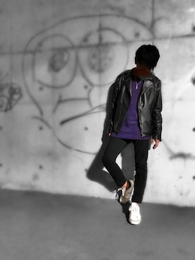 「BACK NUMBER（バックナンバー）のアイテム（ライダースジャケット）」を使った、Misamoさん（メンズ・177cm）の秋コーディネート