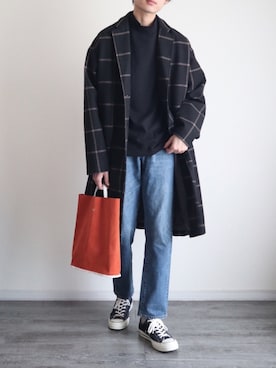 「coen（コーエン）のアイテム（チェスターコート）」を使った、Gさん（メンズ・182cm）の冬コーディネート