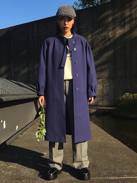 「アイテム（ダッフルコート、パープル系）」を使った、cravingvintageさん（レディース・166cm）の秋コーディネート