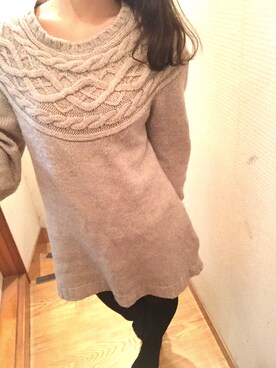 「earth music&ecology（アースミュージックアンドエコロジー）のアイテム（チュニック、ベージュ系）」を使った、c🐰さん（レディース・152cm）の冬コーディネート