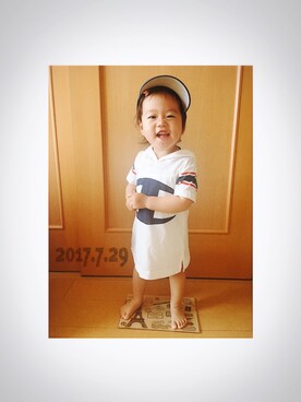 「OLD NAVY（オールドネイビー）のアイテム（キャップ）」を使った、zuu.さん（キッズ・80cm）の夏コーディネート