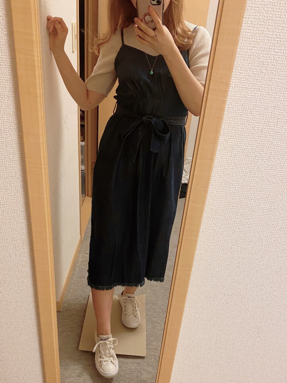 「今日のコーデ、楽チンコーデ、カジュアル、大人女子、きれいめカジュアル、女っぽコーデ、ootd」｜「MERCURYDUOのアイテム（ワンピース/ドレス、ブルー系）」を使った、mayukoさん（レディース・157cm）の春コーディネートの1枚目の写真