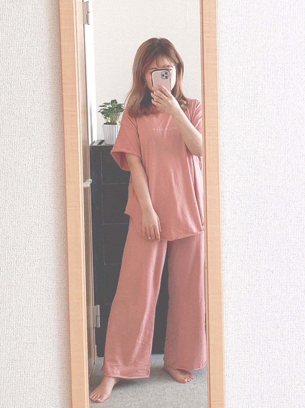 「オーガニックコットン、ルームウェア、パジャマ、ジェラート　ピケ(gelato pique)」｜「gelato piqueのアイテム（Tシャツ/カットソー、ピンク系）」を使った、mayukoさん（レディース・157cm）の夏コーディネートの1枚目の写真