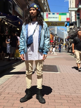 「surt（サート）のアイテム（ブルゾン）」を使った、souyaさん（メンズ・172cm）の夏コーディネート