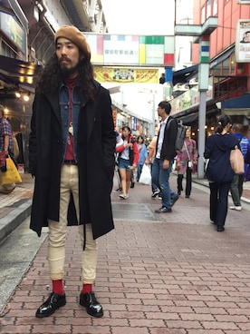 「ソックス」｜「アイテム（チェスターコート）」を使った、souyaさん（メンズ・172cm）の秋コーディネート
