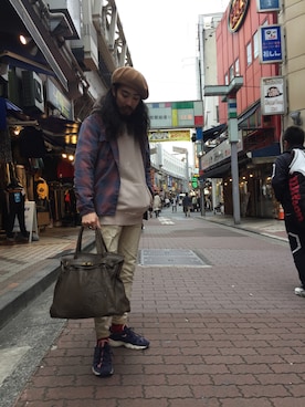 「WLG by GIORGIO BRATO（ダブルエルジーバイジョルジオブラット）のWLG by GIORGIO BRATO (ジョルジオブラット) スターバーキン（トートバッグ）」を使った、souyaさん（メンズ・172cm）の秋コーディネート