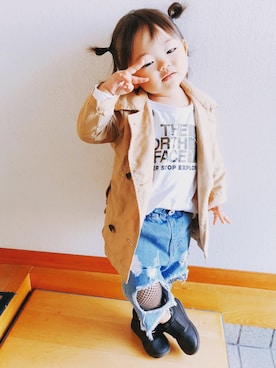 「おんなのこコーデ」｜「アイテム（トレンチコート）」を使った、heeandkeeさん（キッズ・90cm）の秋コーディネート