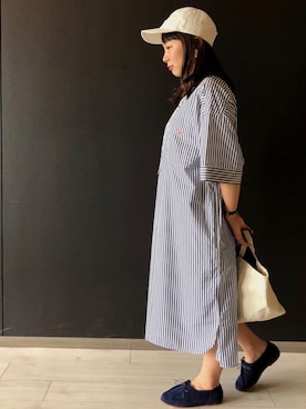 「DANTON（ダントン）のアイテム（シャツワンピース）」を使った、オクモトさん（レディース・153cm）の春コーディネート