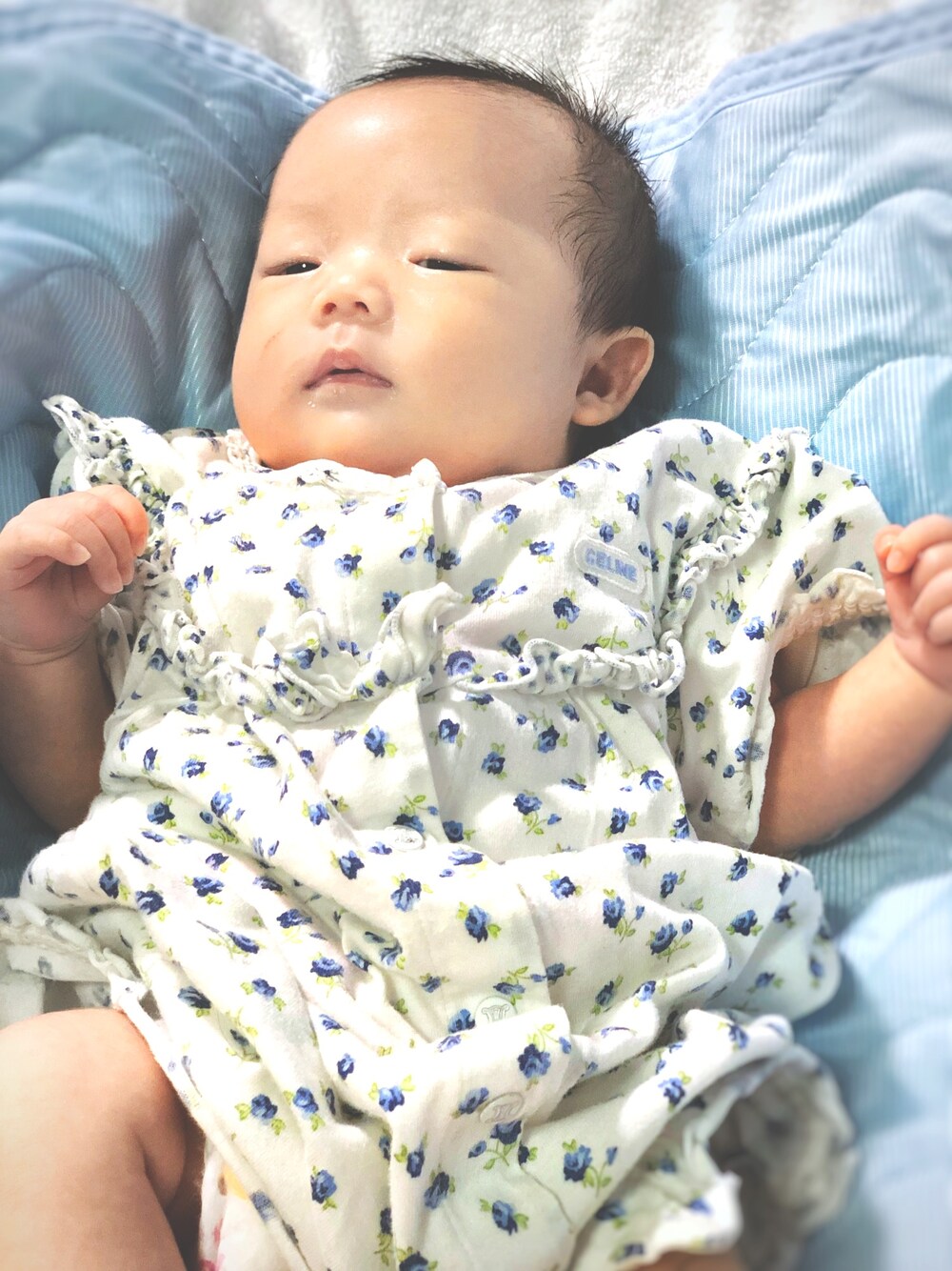 「女の子、新生児、赤ちゃん、セリーヌベビー、CELINE、キャリーオン」｜「CELINEのアイテム（ママ＆ベビー、ホワイト系）」を使った、HAJI  さん（キッズ・50cm）の秋コーディネートの1枚目の写真