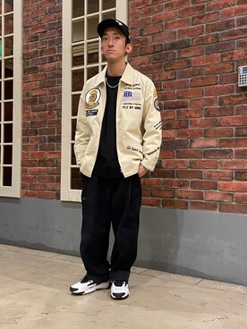 「刺繍」｜「アイテム（ミリタリージャケット）」を使った、DAIKIさん（メンズ・157cm）の冬コーディネート