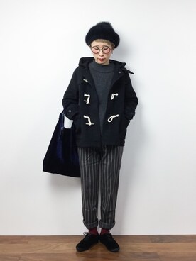 「メガネ女子」｜「アイテム（ダッフルコート）」を使った、ひいこさん（レディース・154cm）の冬コーディネート