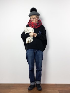 「タータンチェック」｜ひいこさん（レディース・154cm）の冬コーディネート