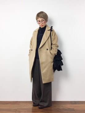 「archives（アルシーヴ）のアイテム（チェスターコート）」を使った、ひいこさん（レディース・154cm）の冬コーディネート