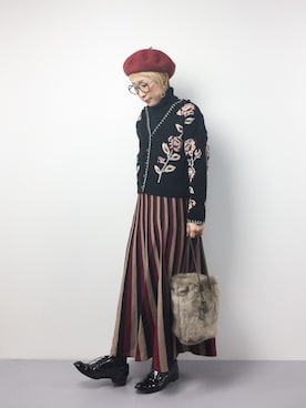 「Kastane（カスタネ）のマルチストライプニットスカート（スカート）」を使った、ひいこさん（レディース・154cm）の冬コーディネート