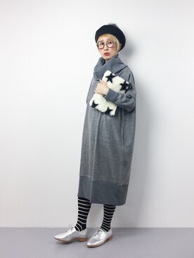 「ファークラッチ」｜「アイテム（ワンピース/ドレス）」を使った、ひいこさん（レディース・154cm）の冬コーディネート