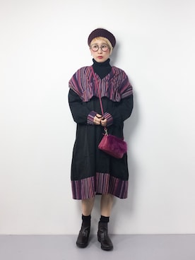 「金髪」｜「アイテム（ハンチング/ベレー帽）」を使った、ひいこさん（レディース・154cm）の冬コーディネート
