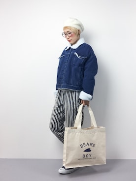 「ヒッコリーパンツ」｜「アイテム（ブルゾン）」を使った、ひいこさん（レディース・154cm）の冬コーディネート