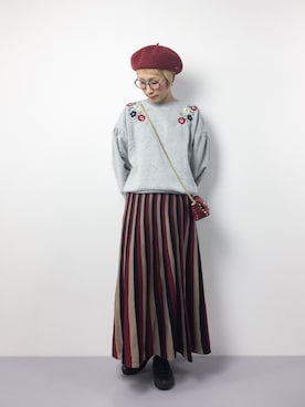 「金髪」｜「アイテム（ハンチング/ベレー帽）」を使った、ひいこさん（レディース・154cm）の冬コーディネート