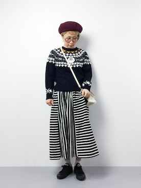 「金髪」｜「アイテム（ハンチング/ベレー帽）」を使った、ひいこさん（レディース・154cm）の冬コーディネート