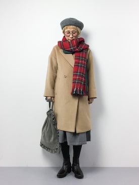 「タータンチェック」｜ひいこさん（レディース・154cm）の冬コーディネート