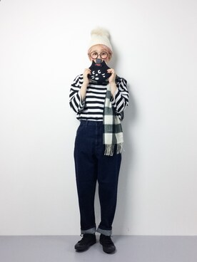 「にゃー」｜「アイテム（ニットキャップ/ビーニー）」を使った、ひいこさん（レディース・154cm）の冬コーディネート