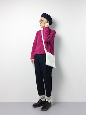 「金髪」｜「アイテム（ハンチング/ベレー帽）」を使った、ひいこさん（レディース・154cm）の冬コーディネート
