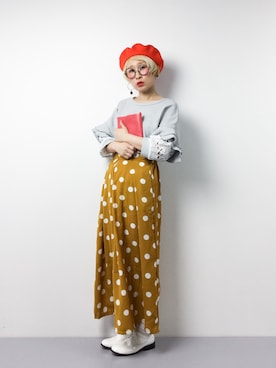 「金髪」｜「アイテム（ハンチング/ベレー帽）」を使った、ひいこさん（レディース・154cm）の冬コーディネート