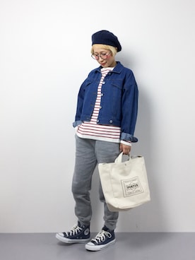 「金髪」｜「アイテム（ハンチング/ベレー帽）」を使った、ひいこさん（レディース・154cm）の冬コーディネート