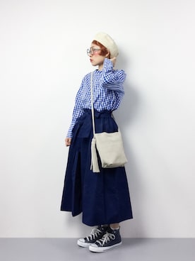 「ウエストイン」｜「アイテム（ハンチング/ベレー帽）」を使った、ひいこさん（レディース・154cm）の冬コーディネート