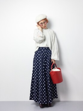 「オーガンジー」｜「アイテム（ハンチング/ベレー帽）」を使った、ひいこさん（レディース・154cm）の冬コーディネート