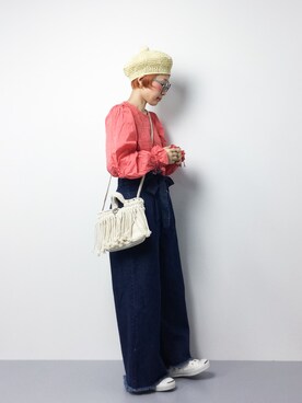 「ウエストイン」｜「アイテム（ハンチング/ベレー帽）」を使った、ひいこさん（レディース・154cm）の冬コーディネート