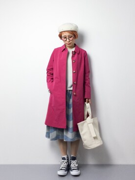 「オールスター」｜「アイテム（ステンカラーコート）」を使った、ひいこさん（レディース・154cm）の冬コーディネート