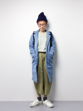 「Vネック」｜「アイテム（ステンカラーコート）」を使った、ひいこさん（レディース・154cm）の冬コーディネート