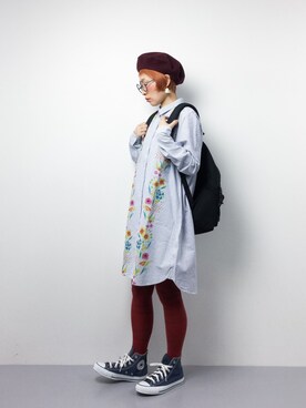 「オールスター」｜「アイテム（シャツワンピース）」を使った、ひいこさん（レディース・154cm）の冬コーディネート