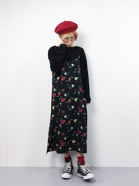 「ドルマン」｜「アイテム（ハンチング/ベレー帽）」を使った、ひいこさん（レディース・154cm）の冬コーディネート